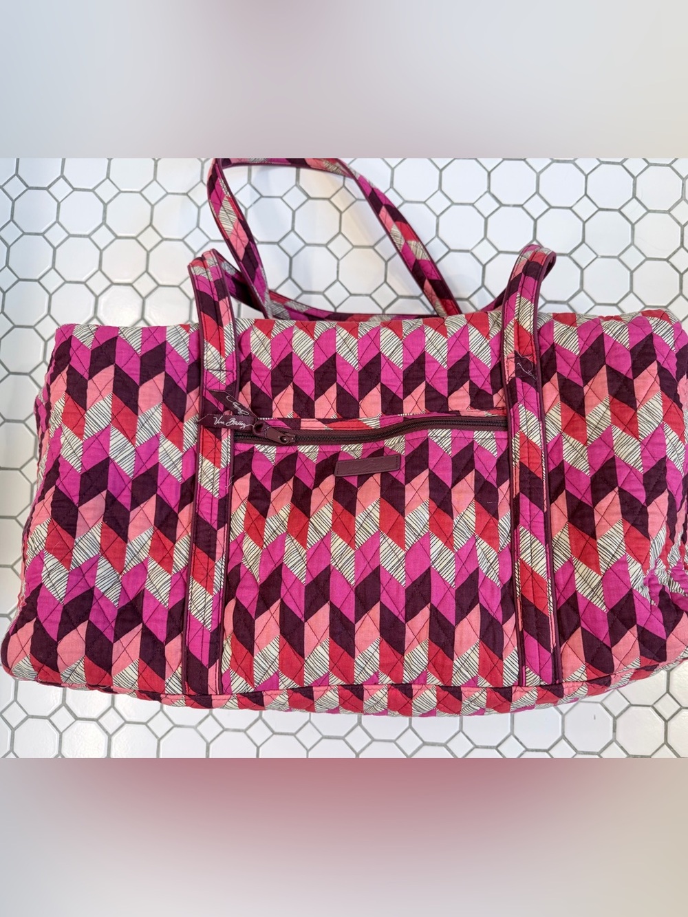 Vera Bradley Hot Pink & Magenta Geometric Large Duffel (Bohemian Chevron)